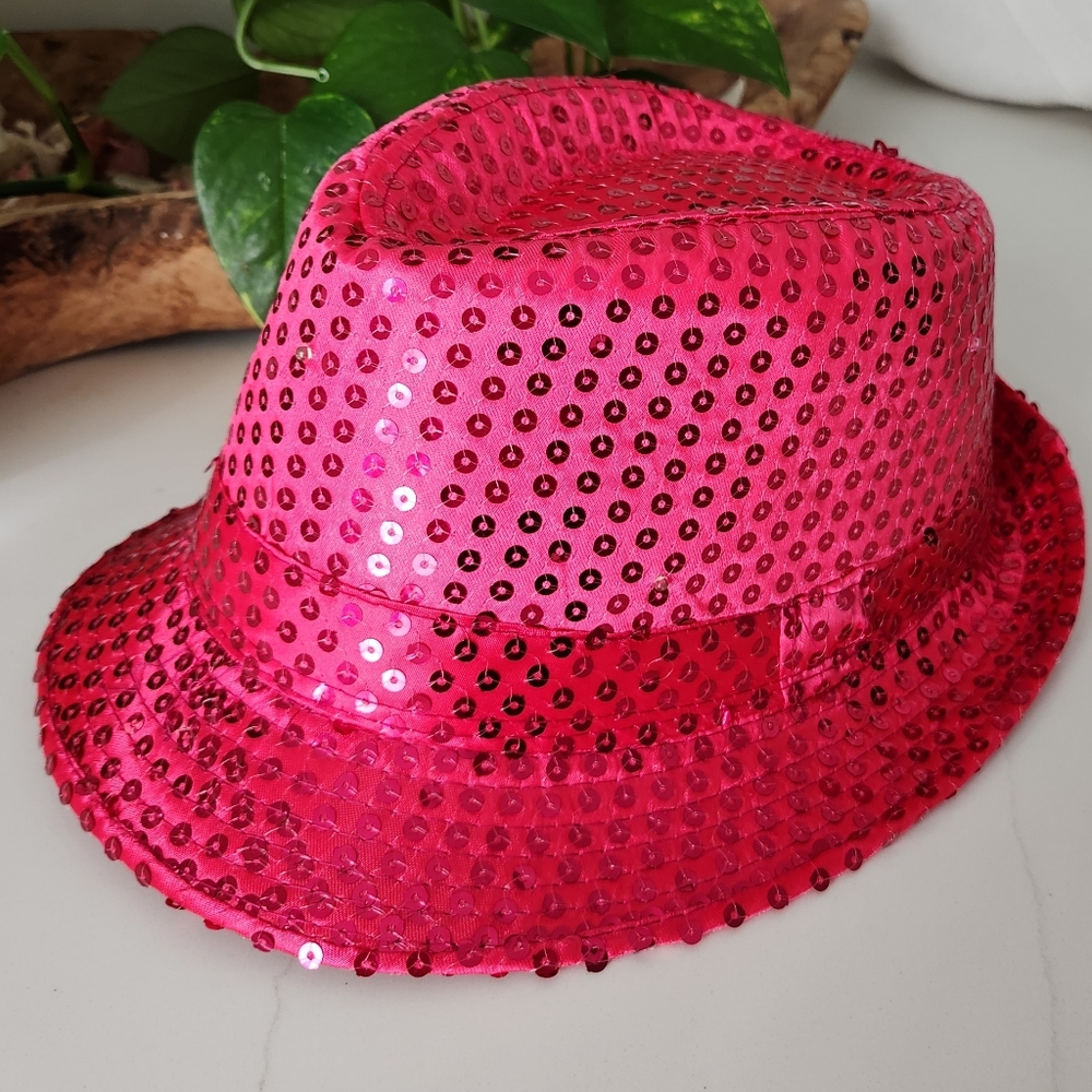 IT LIGHTS UP!!! Pink Sequin Fedora Hat NWOT